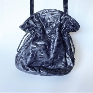Etra vintage navy leather bucket bag